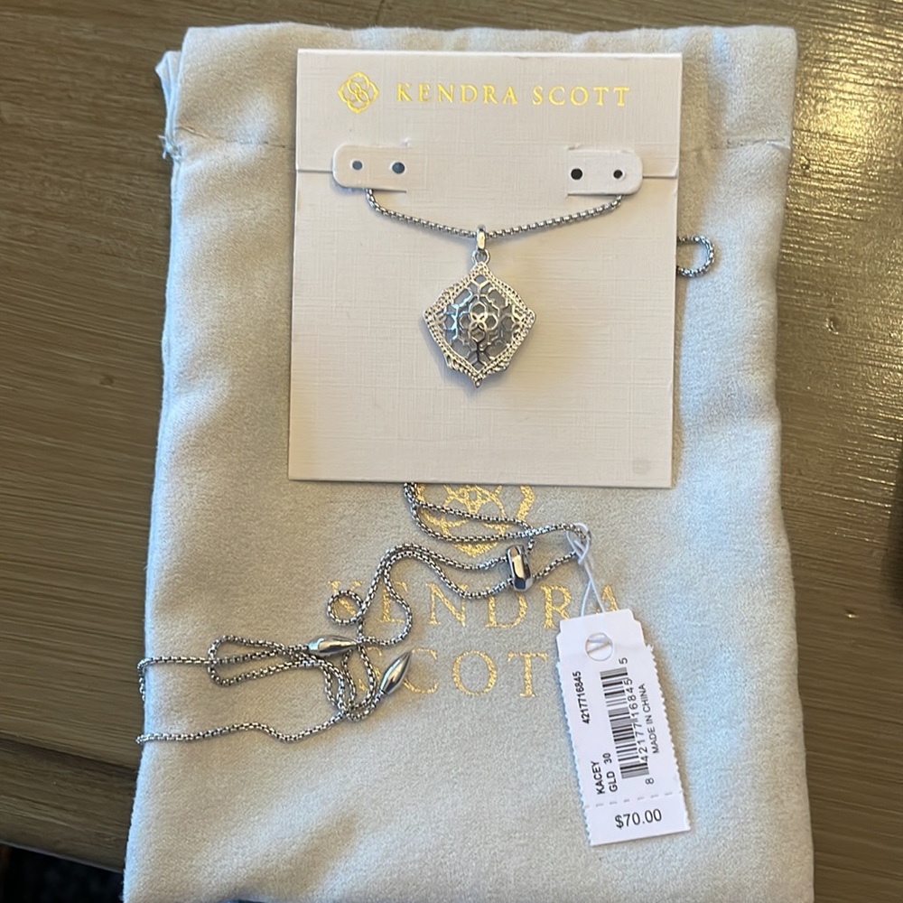 New Kendra Scott Kasey Long Silver Filigree Necklace Adjustable